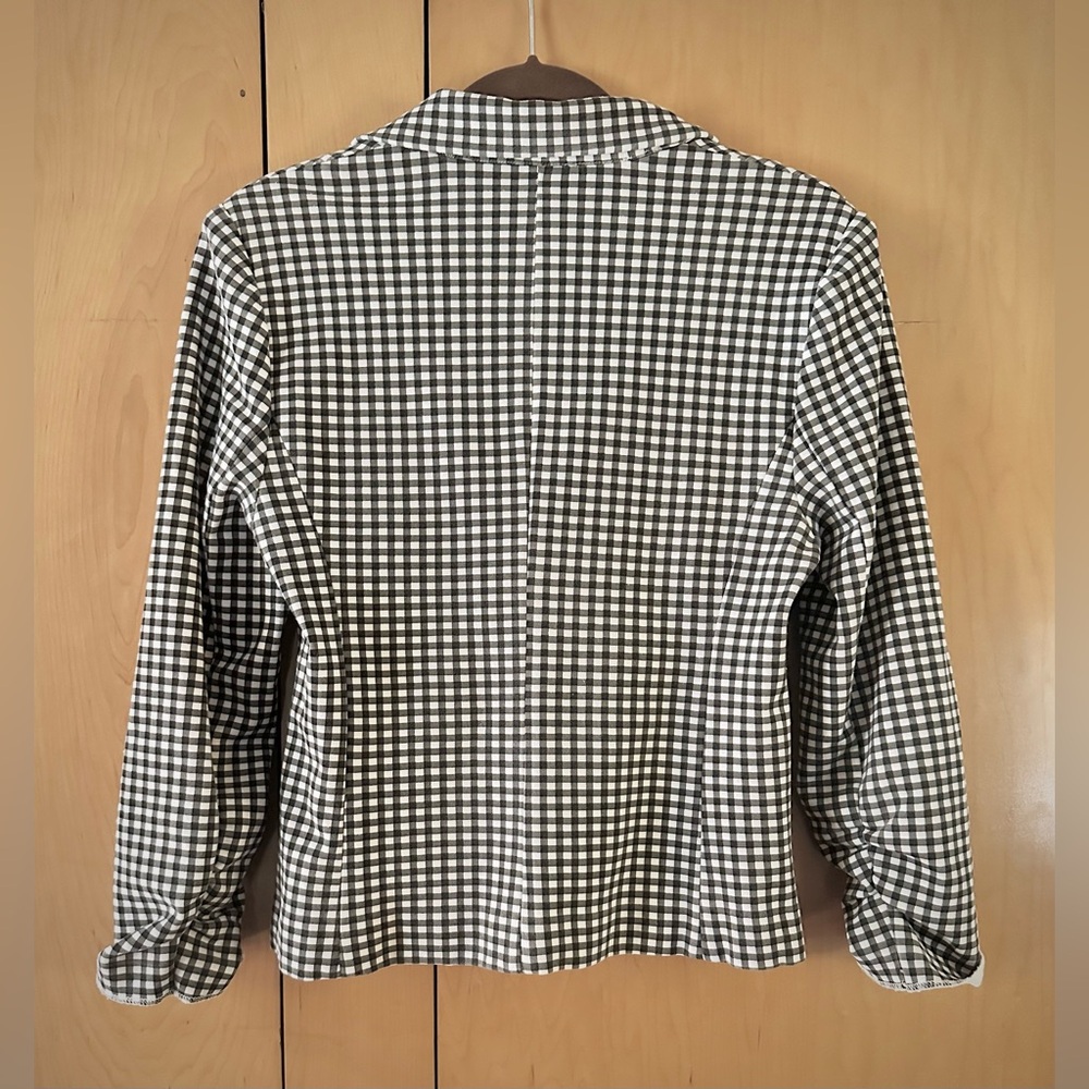 Amanda & Chelsea Black/White Gingham Ruched Sleeve Rayon Knit Blazer - Size M - Picture 4 of 12